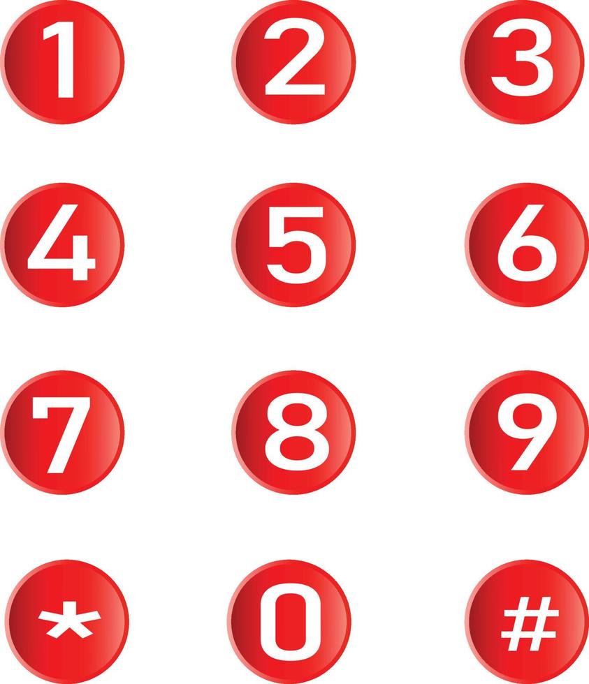 red glossy buttons with numbers on white background. set of button with numbers. number icons. vector
