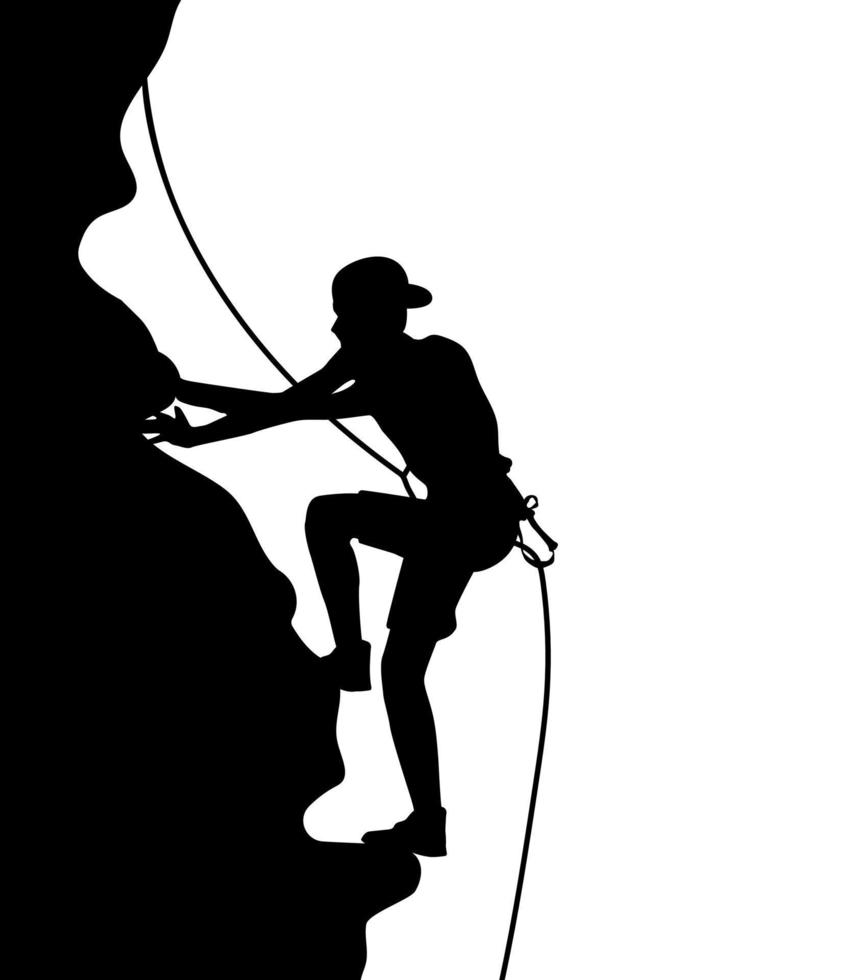 silueta de escalador de escalada en roca. escalador de montaña, aventura, ilustración vectorial de senderismo, logotipo, icono y gráfico para diseños de camisetas. vector