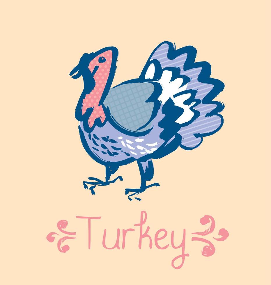funny turkey sketch. french cuisine stylish poultry vector illustration