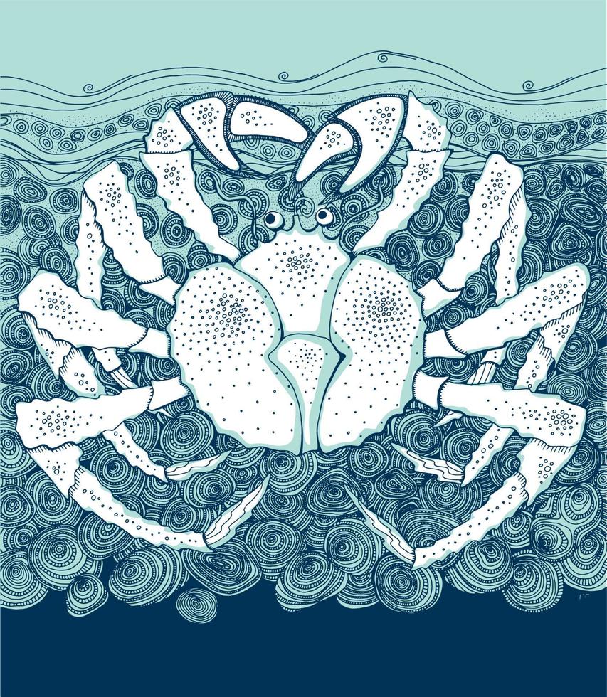 marine life big crab in decorative style. hand drawn vector illustration.