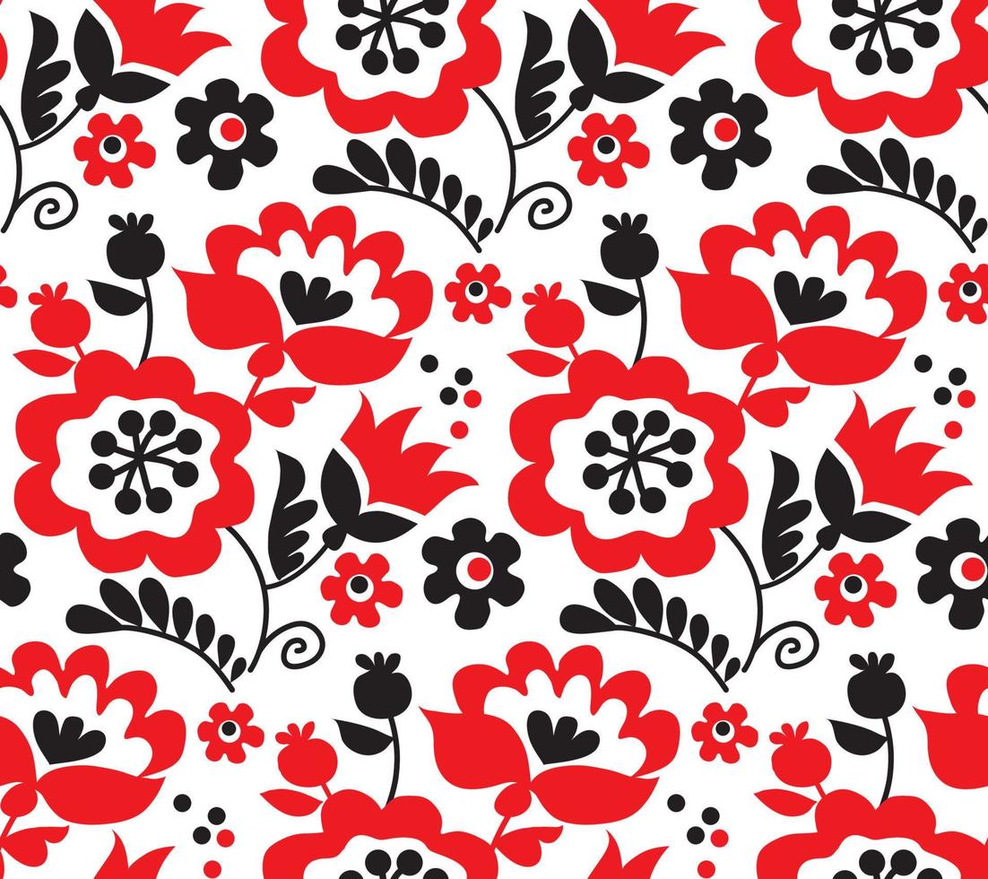 red color traditional european Ukrainian ornament. rustic floral composition. rural folk style flower seamless pattern. vector