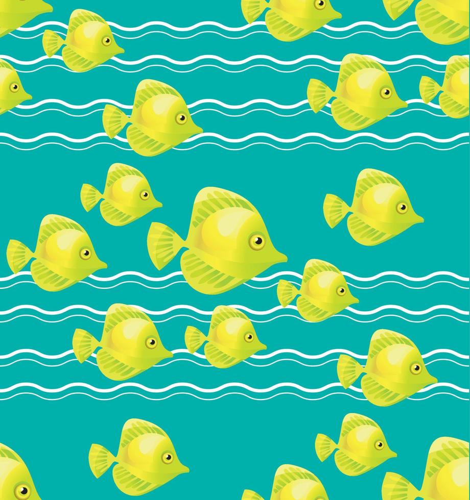 yellow coral fish on turquoise background seamless pattern. vector illustration