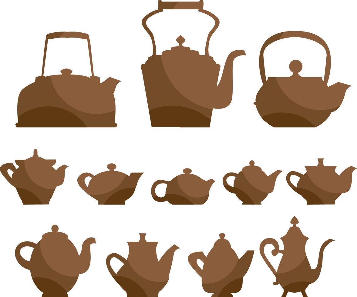 kettle teapot icon set. tableware  symbol vector illustration. vintage antiques collection