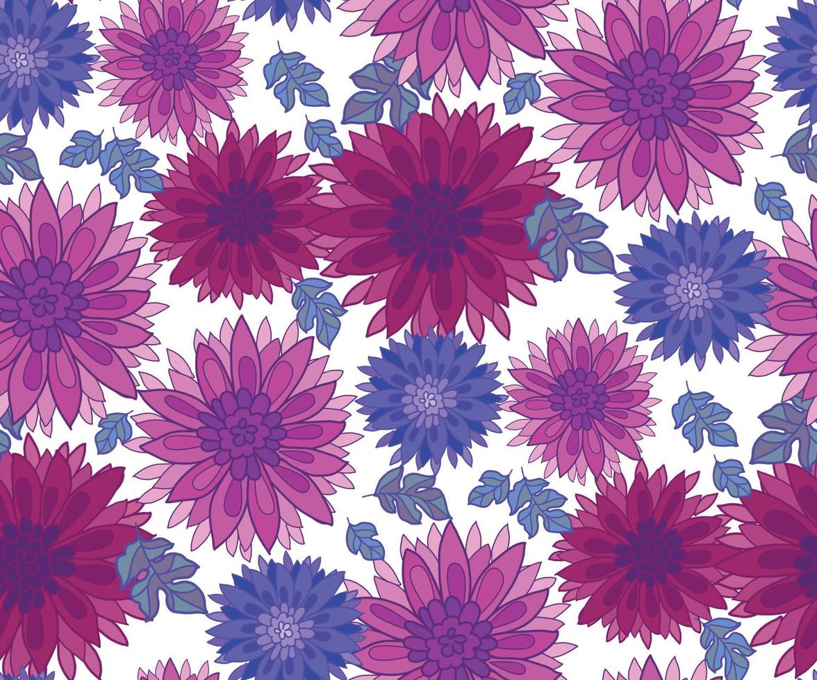 elemento de diseño de azulejos de flores de crisantemo. Ilustración de vector decorativo floral aster. flor de otoño en colores violetas motivo repetible. flores de otoño estilo rústico campesino de patrones sin fisuras