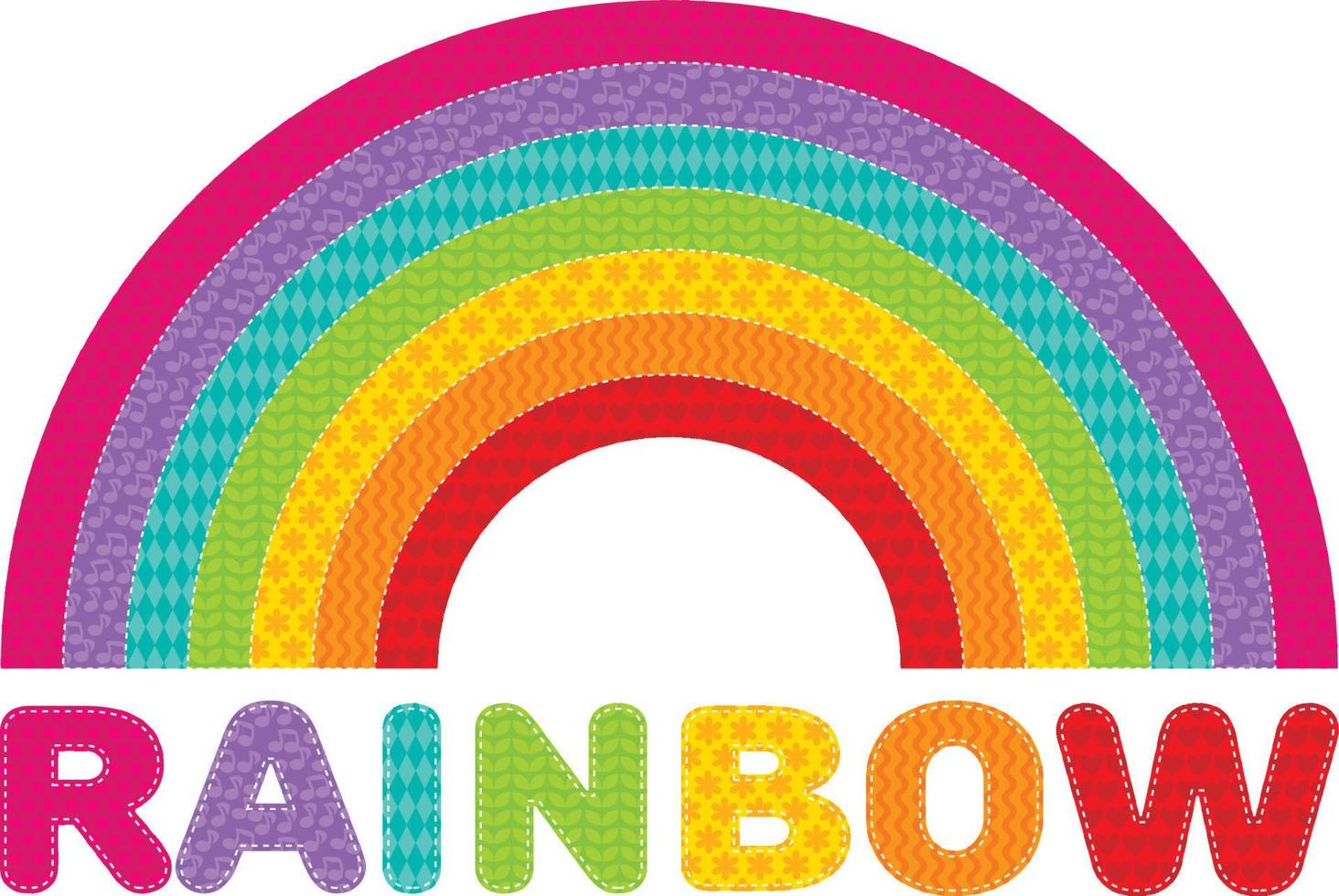 kid  rainbow vector illustration. isolated color arc lettering with colorful  patchwork pattern.