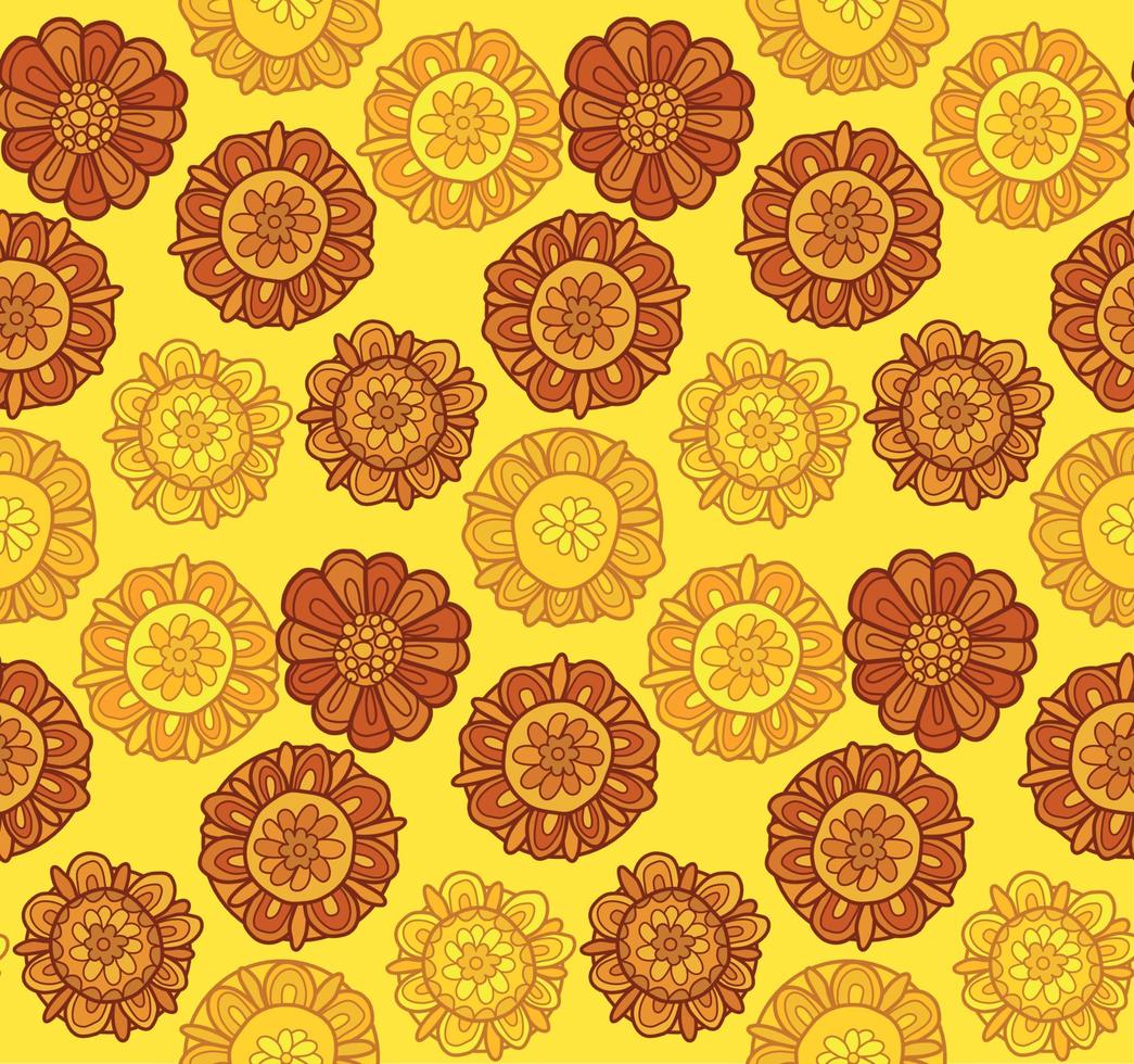 ilustración de vector de flor de caléndula estilizada decorativa. seamless, patrón, de, decorativo, rústico, otoño, brillante, floral