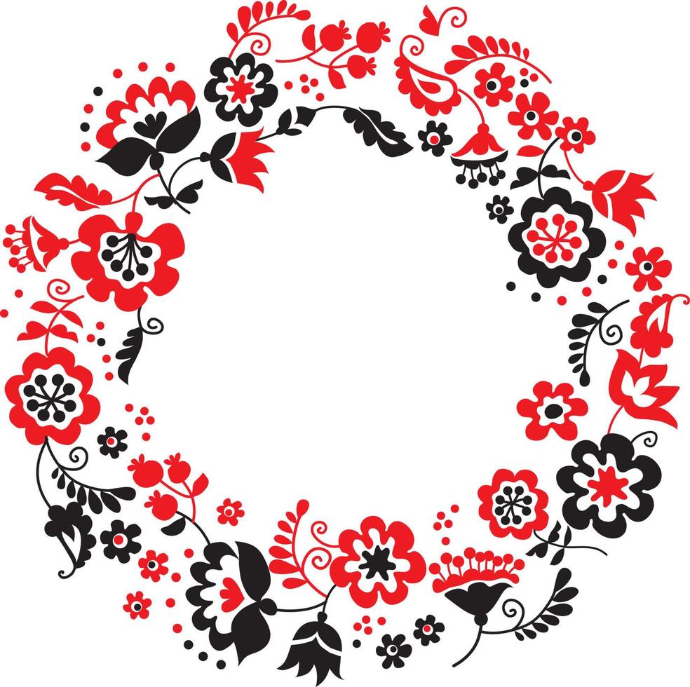 traditional european ukrainian wreath ornament. rustic floral composition. rural folk style flower element. vector