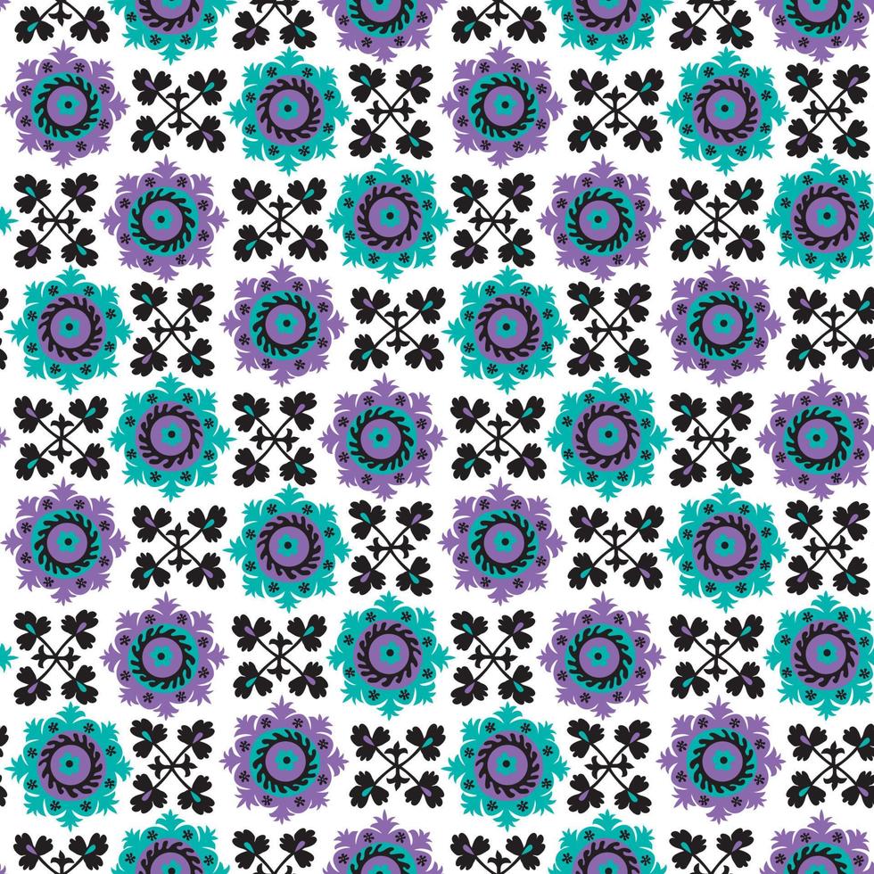 blue and violet floral seamless pattern inspired by traditional asian carpet embroidery Suzanne. vector