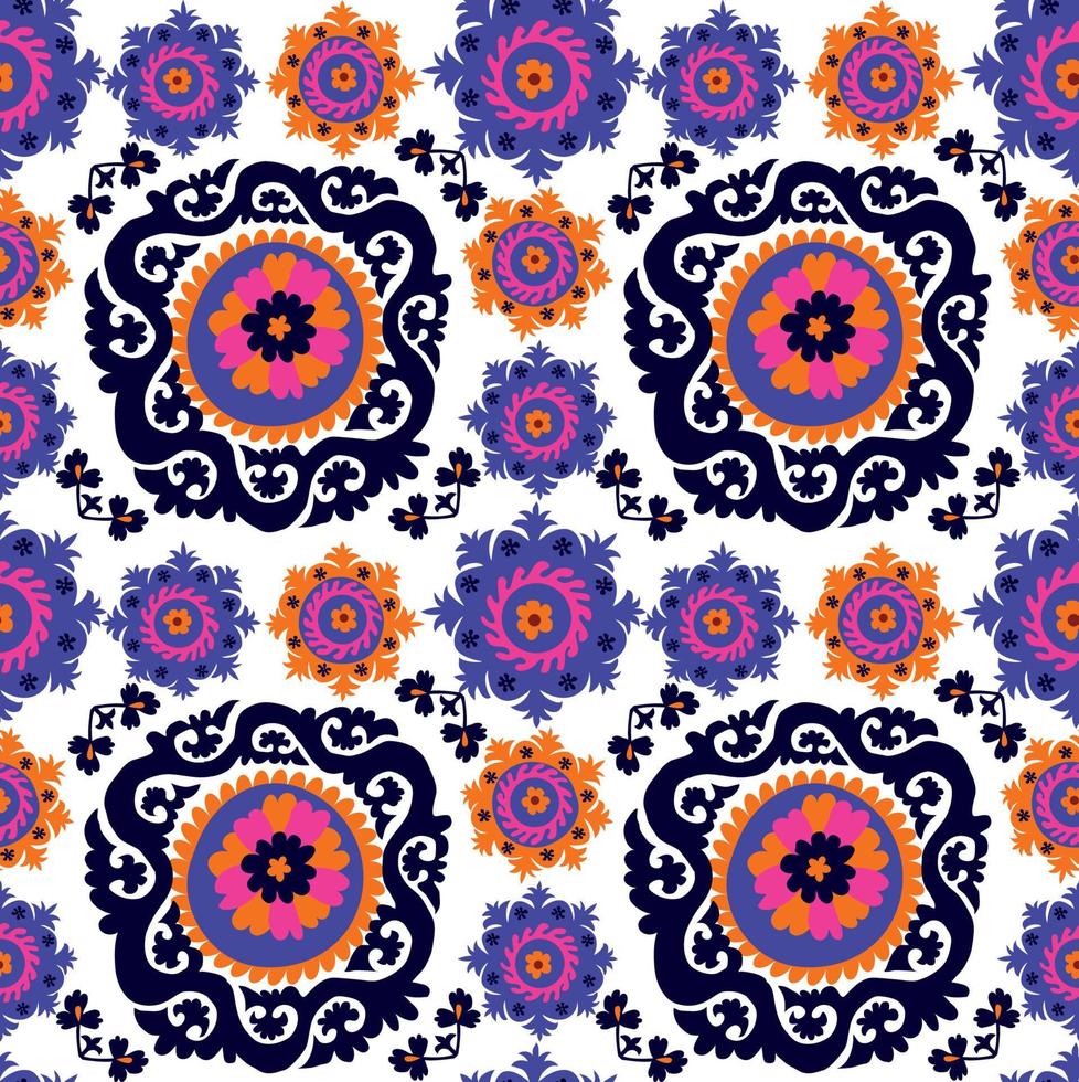 patrón sin costuras de suzanne bordada en alfombras asiáticas tradicionales. motivo floral decorativo étnico uzbeko para alfombra, tela, mantel vector