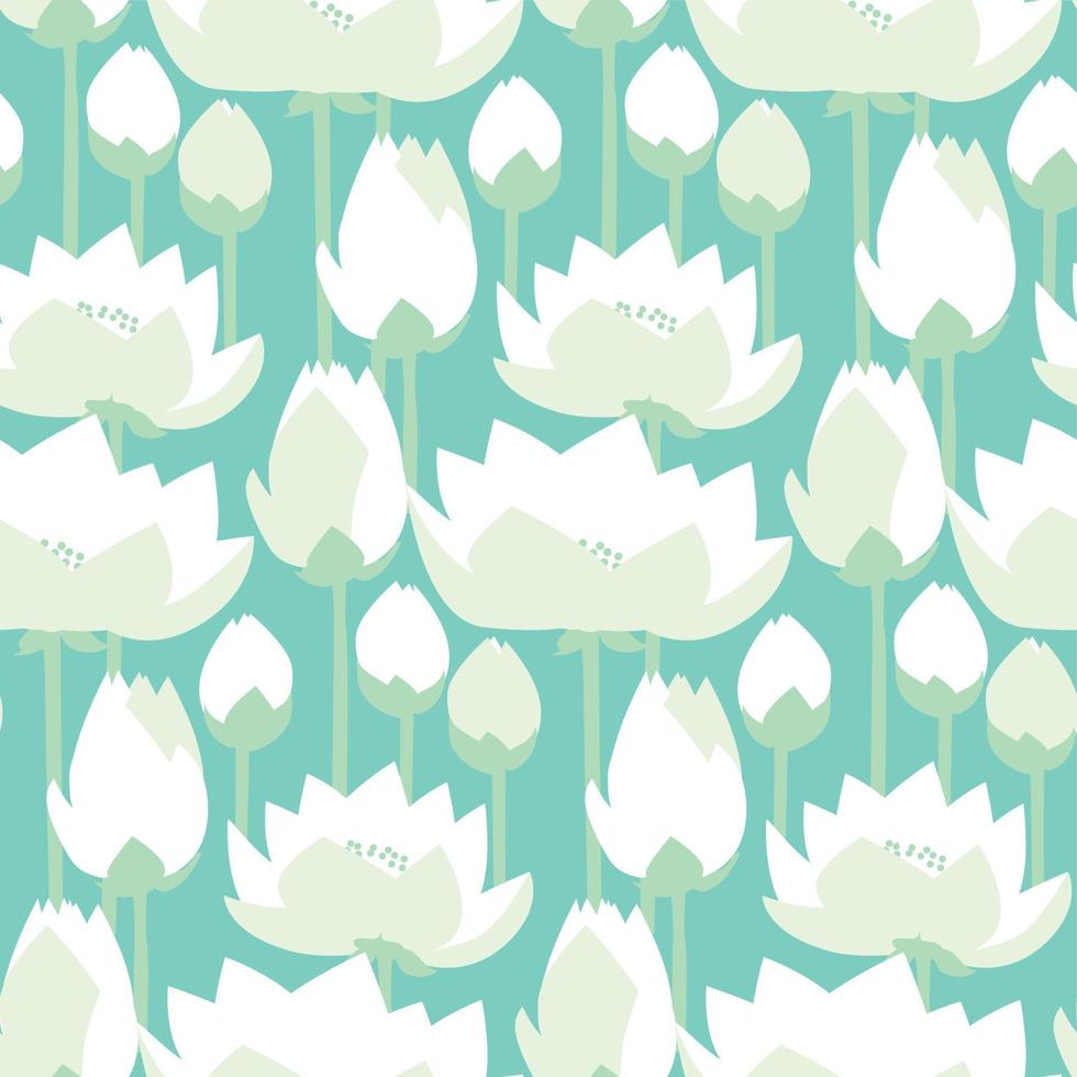 flat design lotus lilies decrataive seamless pattern. vector illlustration