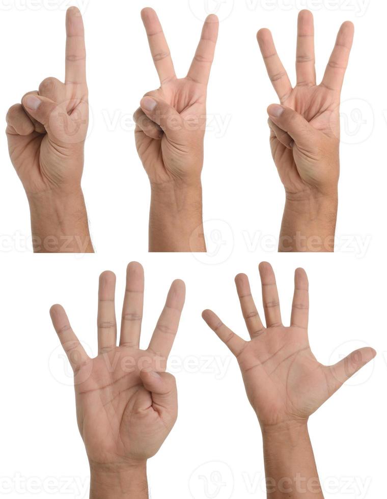 Hand gestures - one to five - isolated on white photo