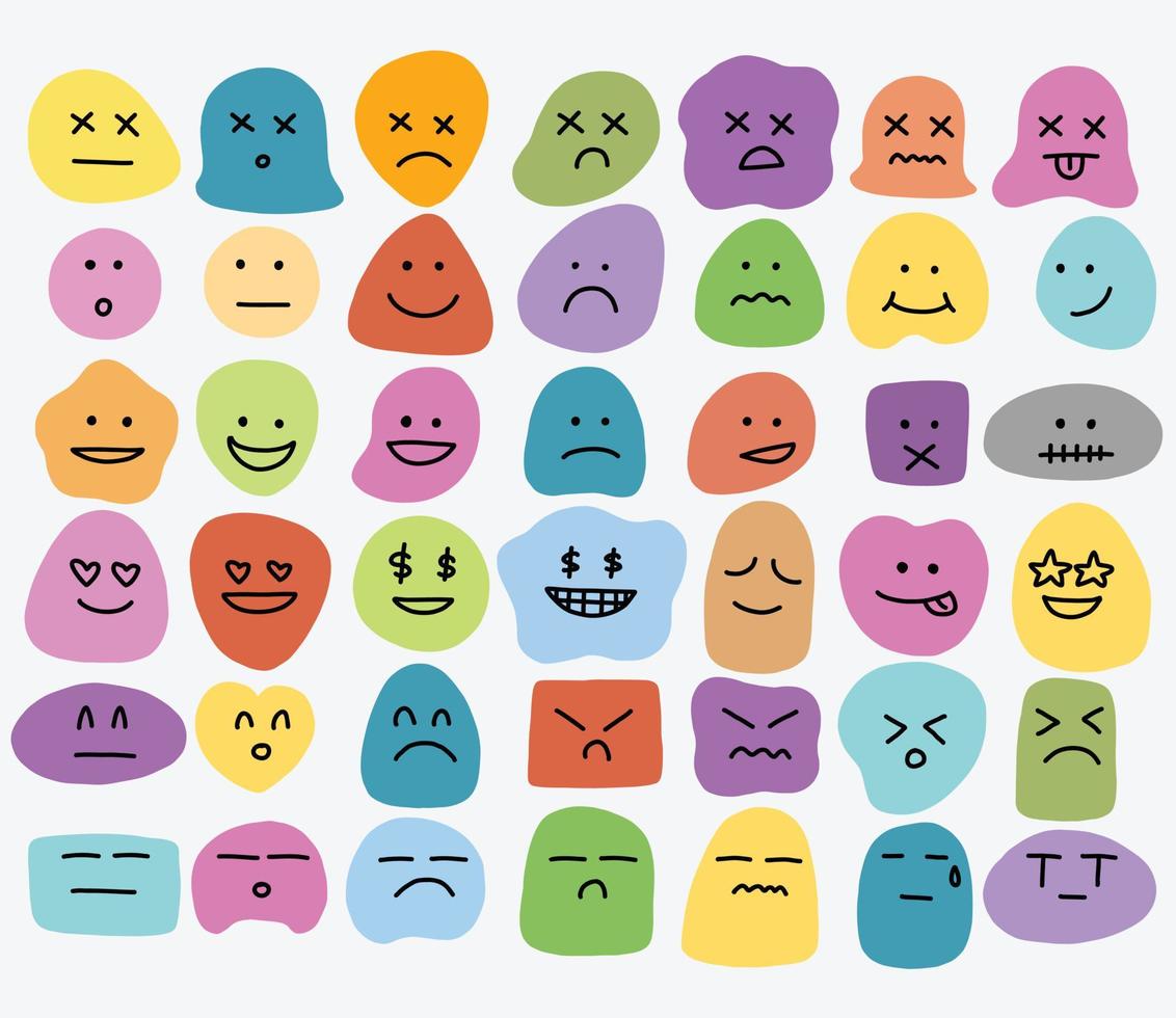 colección de dibujos a mano alzada de emoticonos. vector