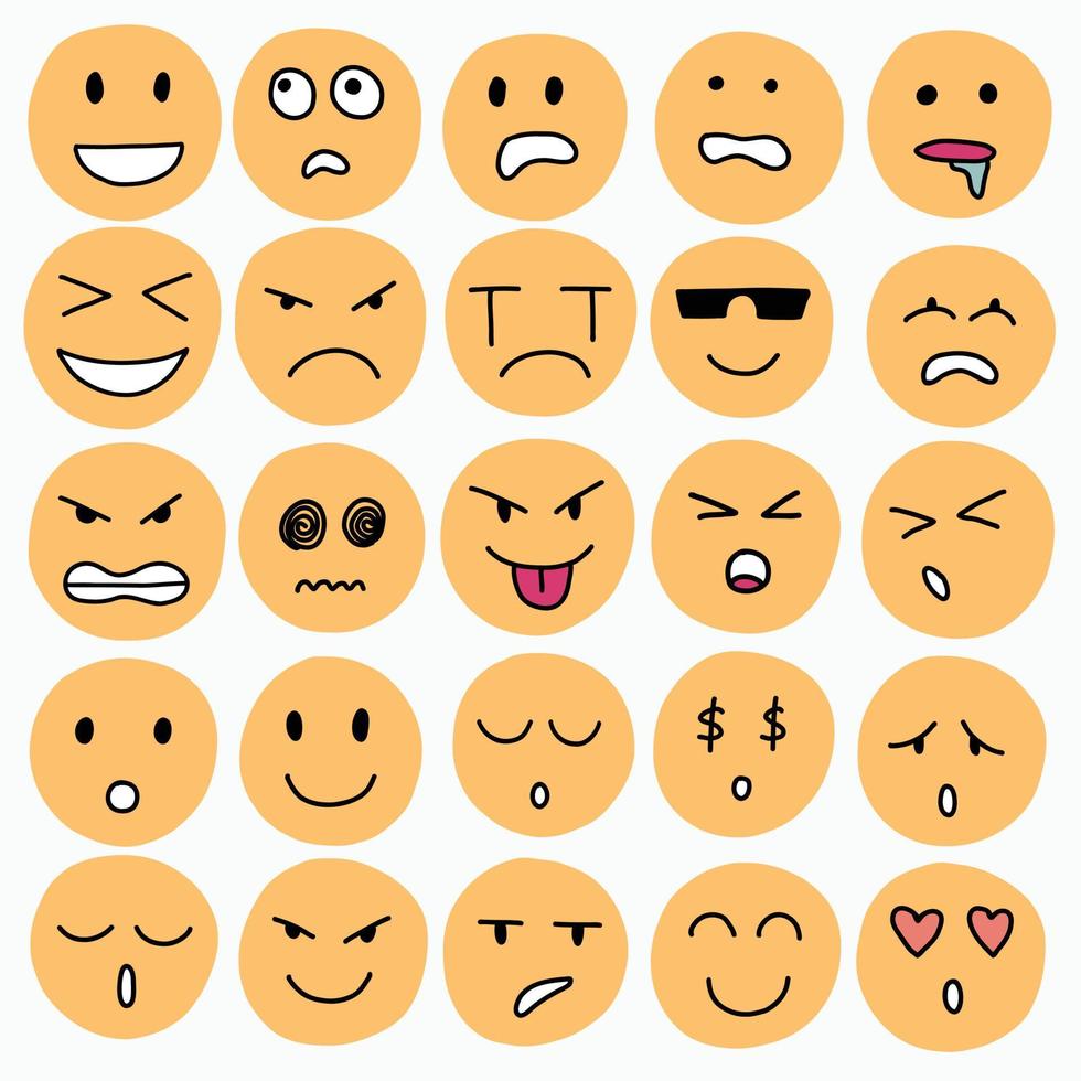Collection of freehand drawing of emoticons. vector