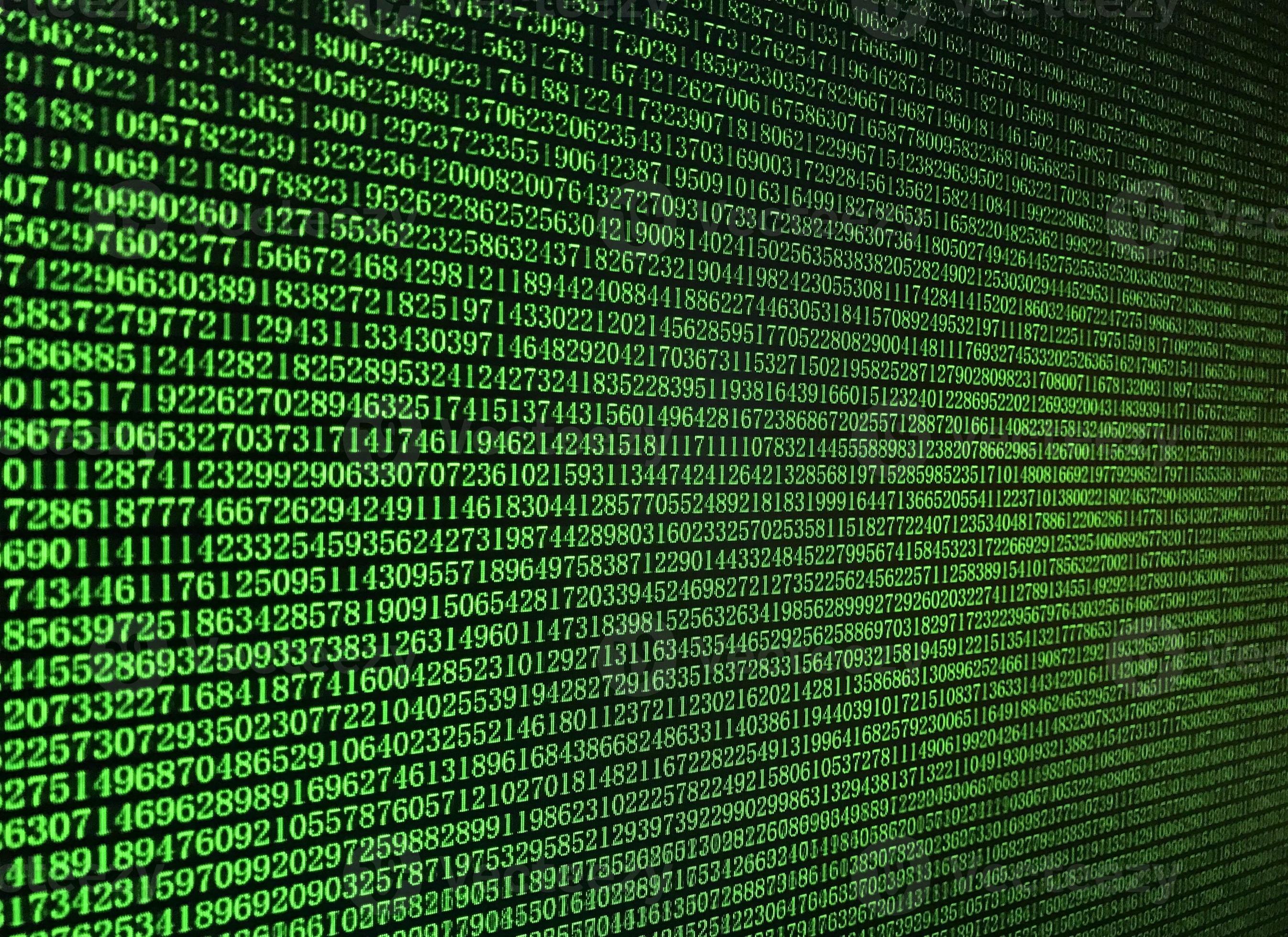 Digital code on the computer screen background, Golden numbers with a ...