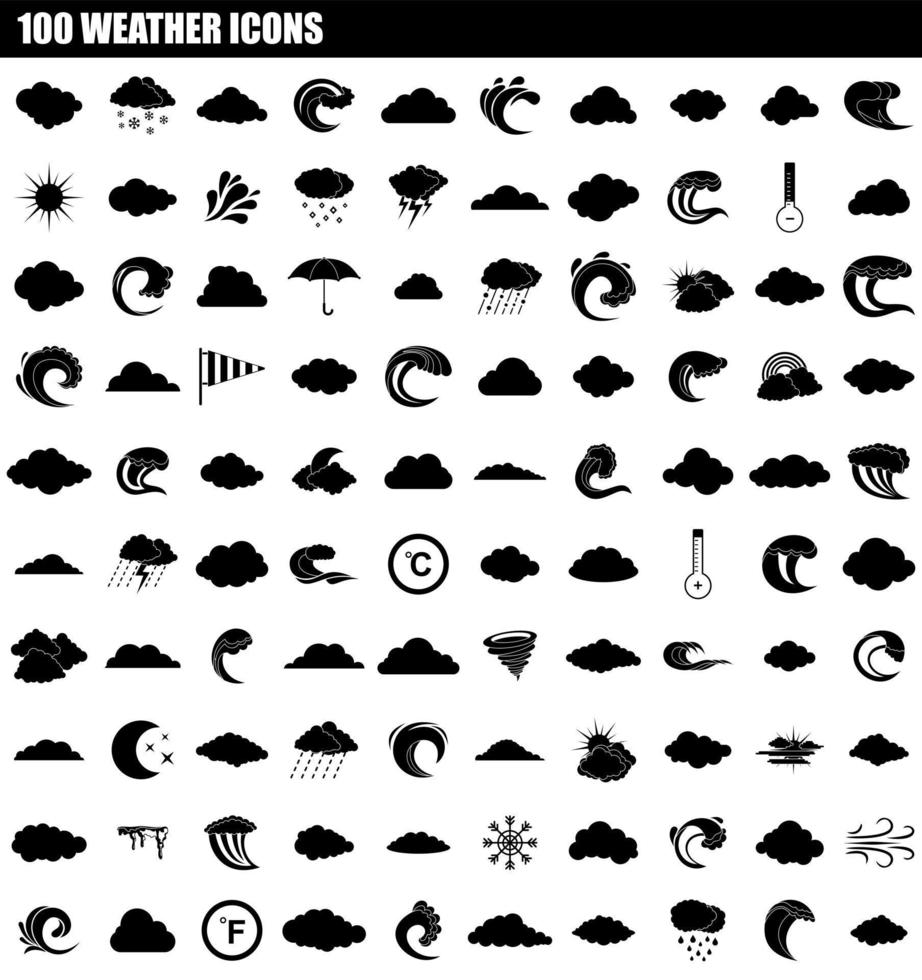 100 weather icon set, simple style vector