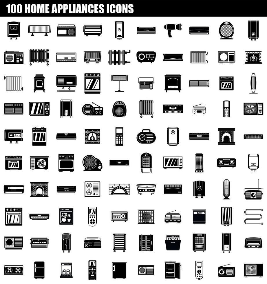 100 conjunto de iconos de electrodomésticos, estilo simple vector