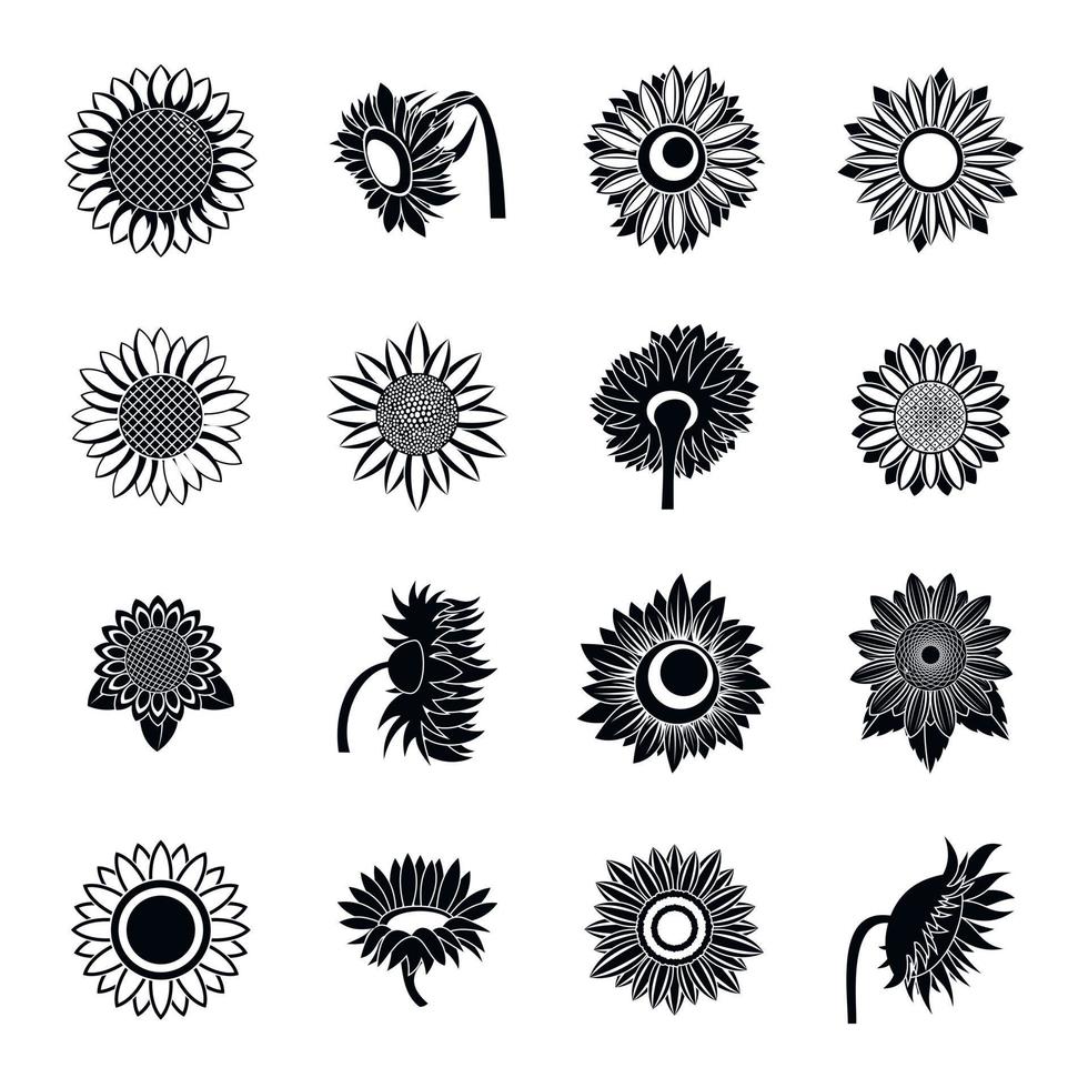 Sunflower blossom icons set, simple style vector
