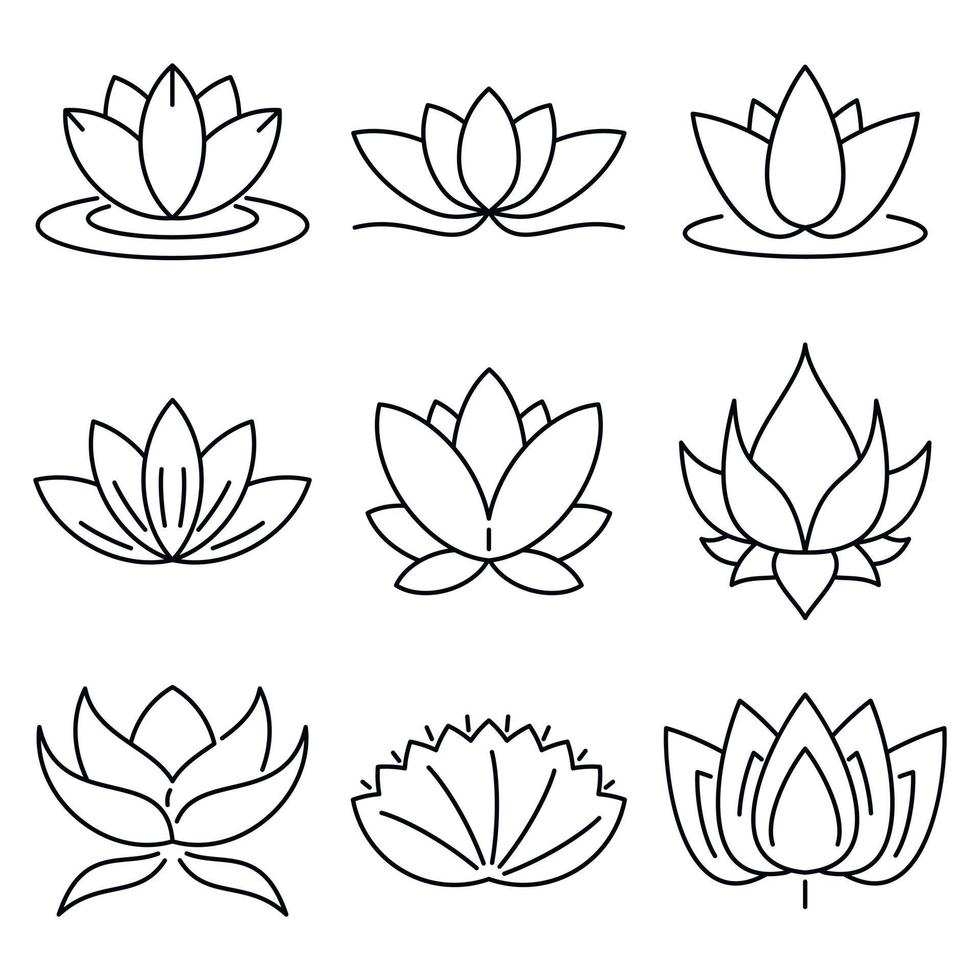 Lotus icons set, outline style vector