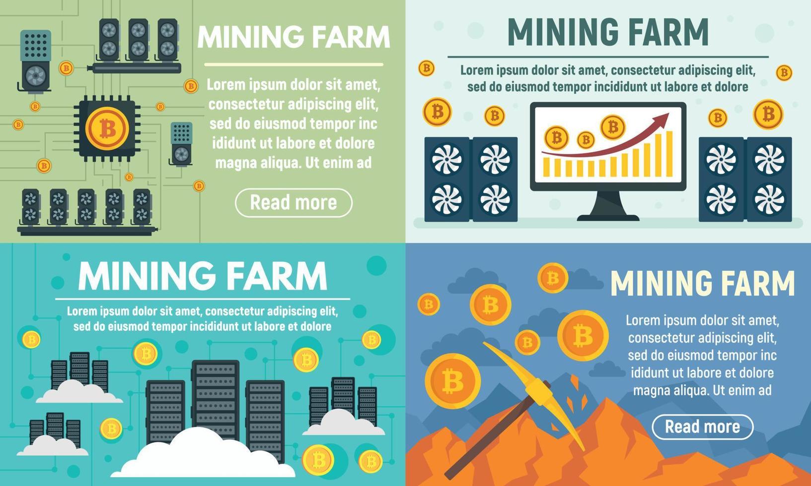 Mining farm banner set, flat style vector