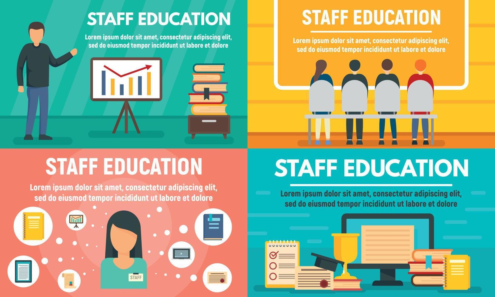 Staff education banner set, flat style vector