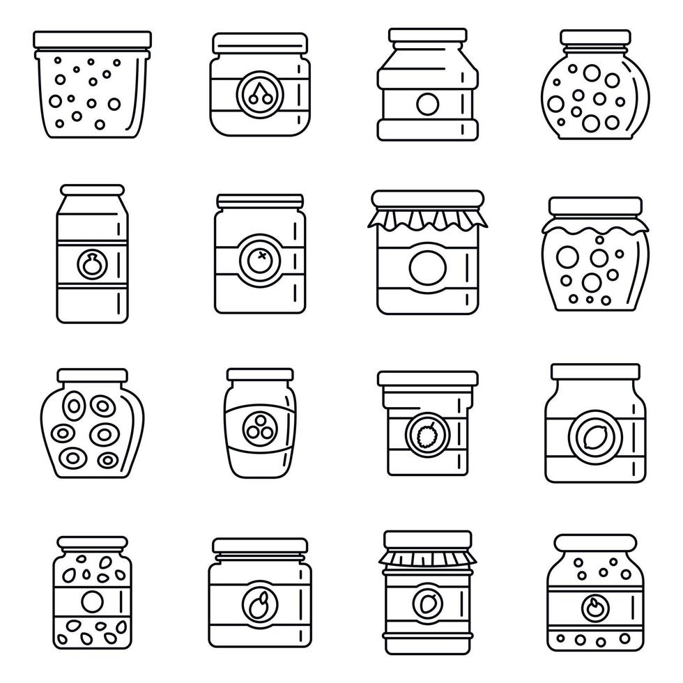 Jam jar jelly icons set, outline style vector