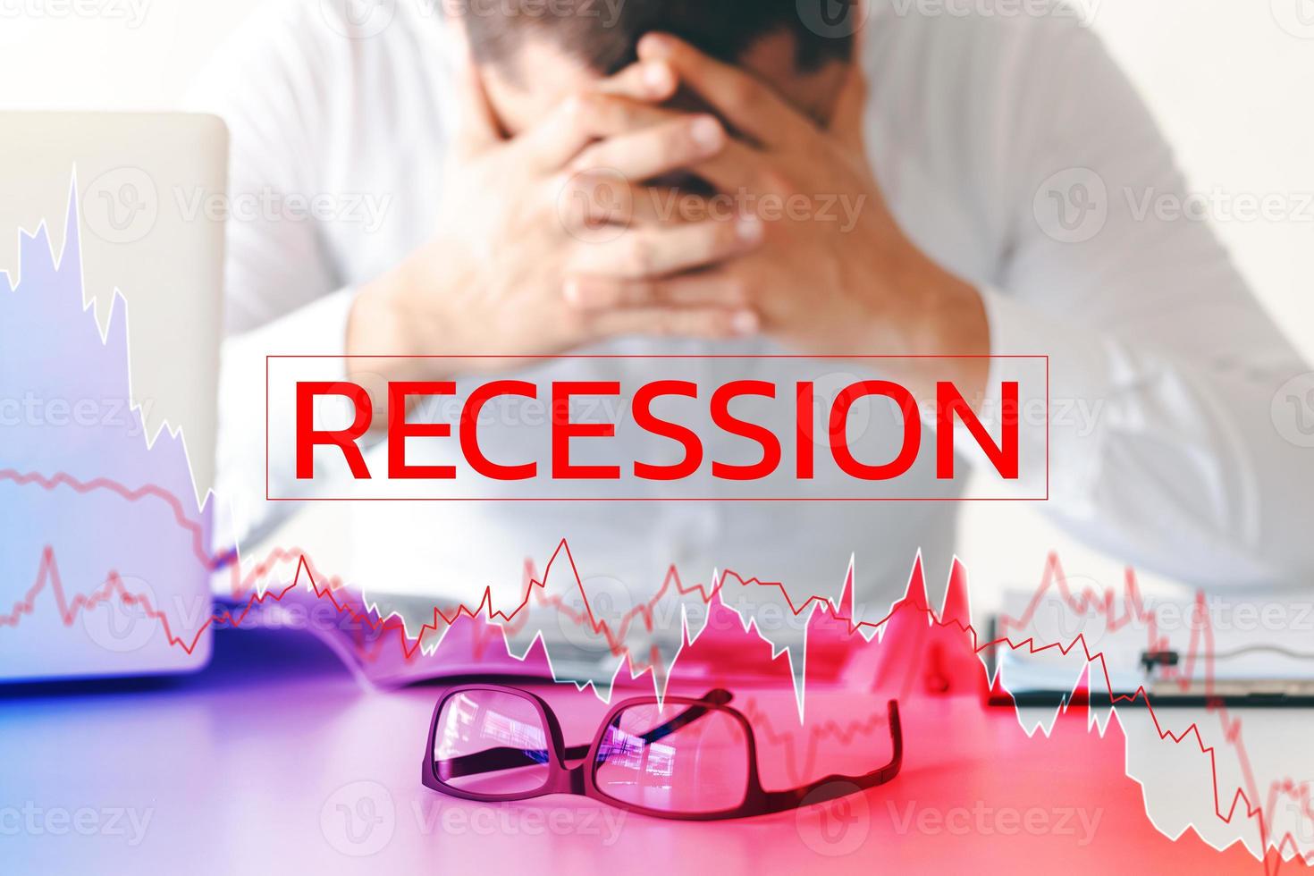 Businessmen are bankrupt from Recession, loss of global business competitiveness, global recession chart leading to the Great Depression. photo