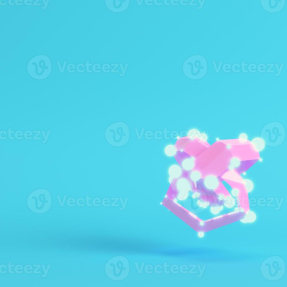 Abstract low poly shape with glowing spheres on bright blue background in pastel colors photo