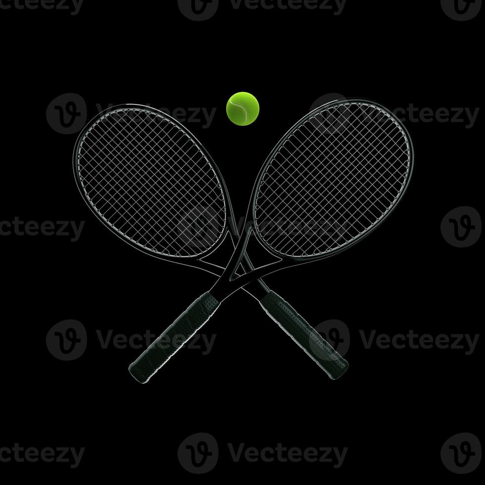 Tennis rackets with ball on black background photo