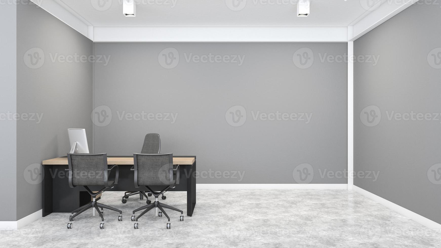 Loft empty room with manager desk, gray wall and concrete floor. 3d rendering photo