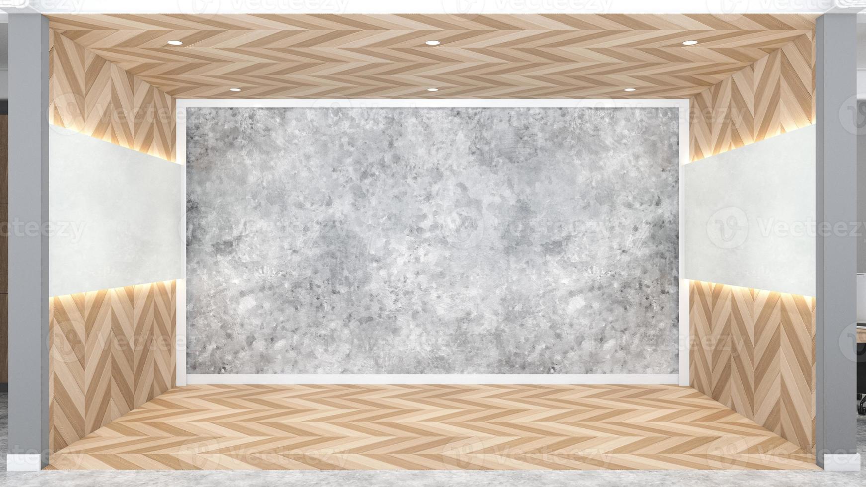 Modern loft empty room with concrete wall and wood pattern wall, wood floor. 3d rendering photo