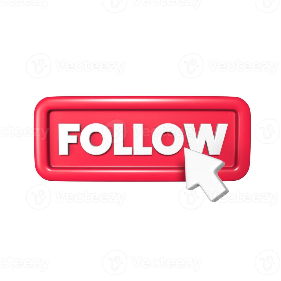Stylized 3D Follow Button Illustration with Square Background photo