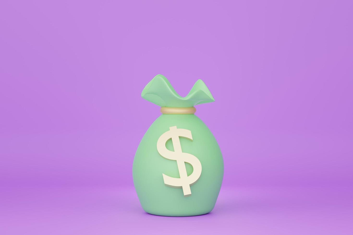 3d render of minimal money bag or coins purse that keeping coins and gold on purple background. photo