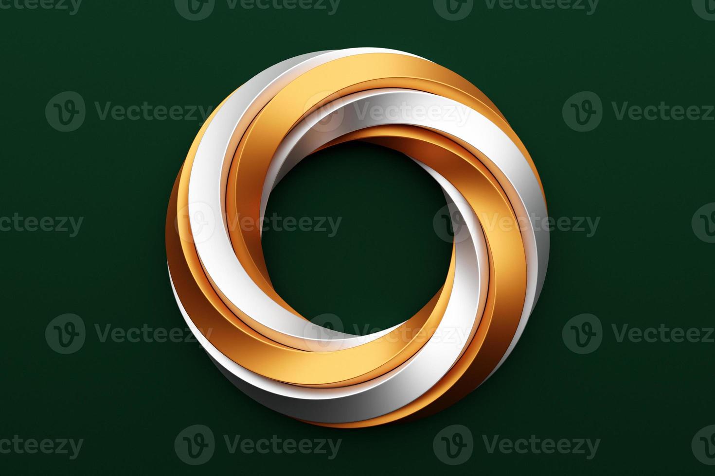 3D illustaration of a   golden  torus. Fantastic cell. Simple geometric shapes photo