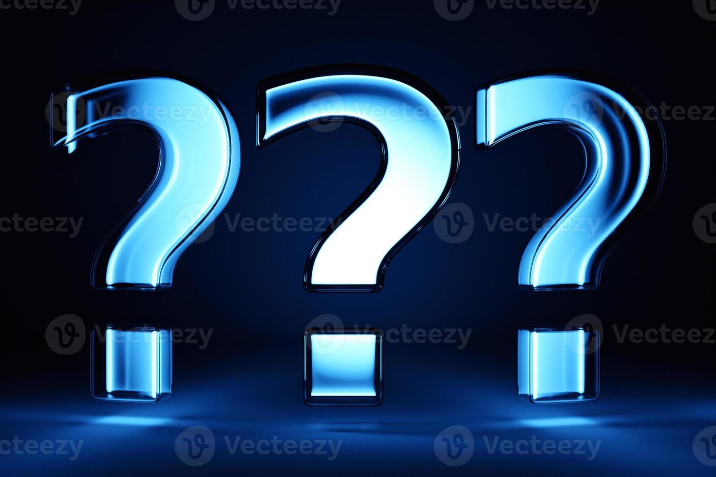 3D illustration of messages in the form of a question mark on a black background. Illustration of a question, uncertainty. Symbol of negotiation and uncertainty photo