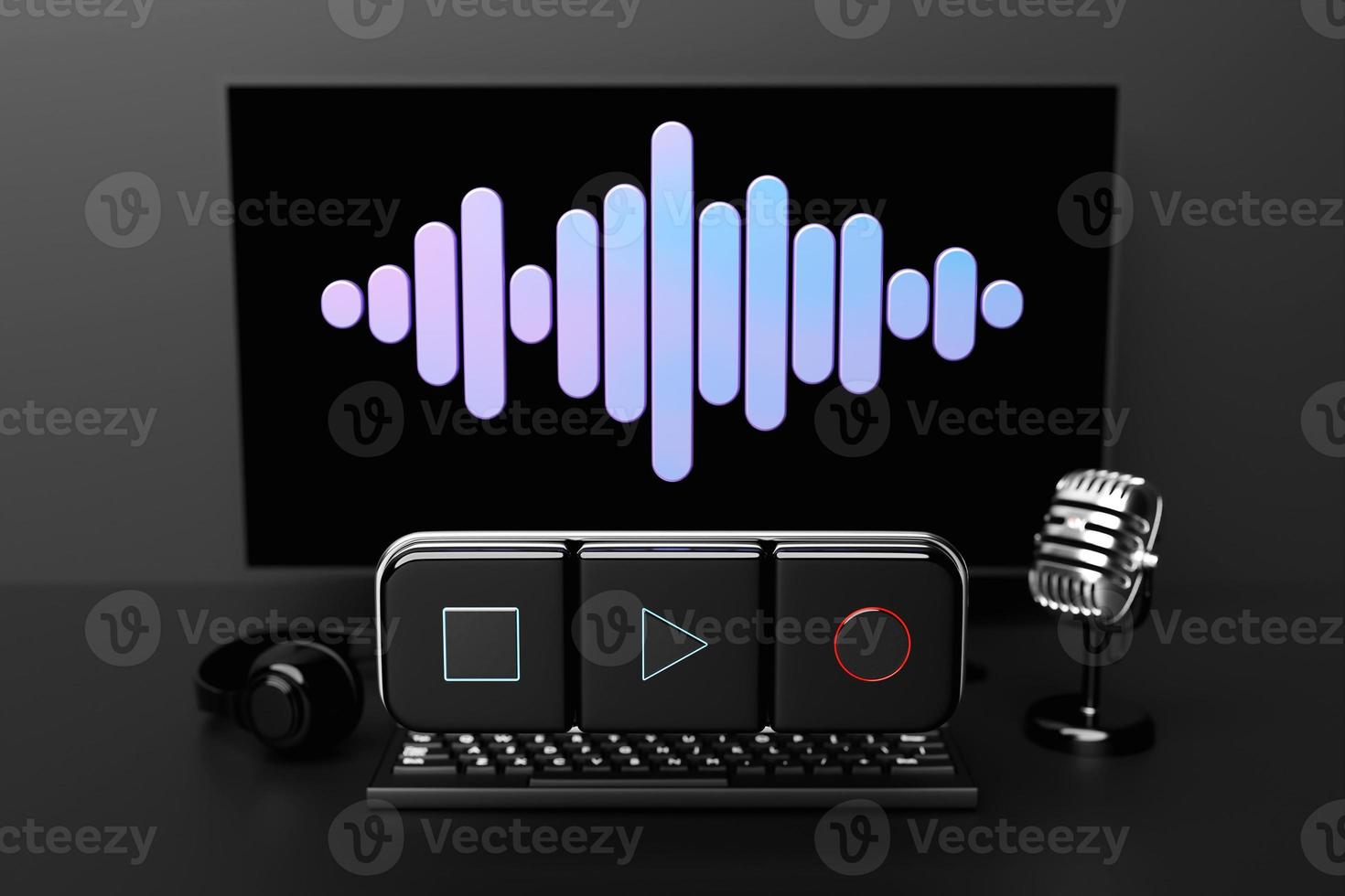 3d illustration of music switch button start, stop  and record song photo