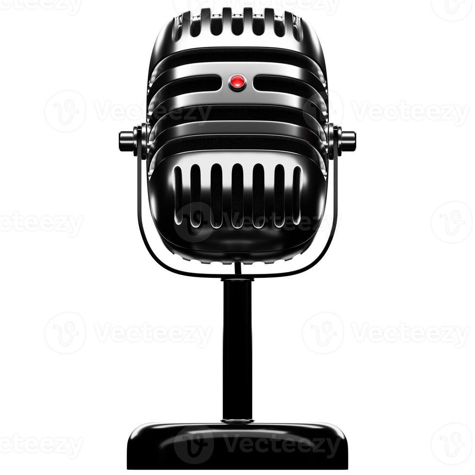 Silver microphone,   model  on white isolated background, 3d illustration. music award, karaoke, radio and recording studio sound equipment photo