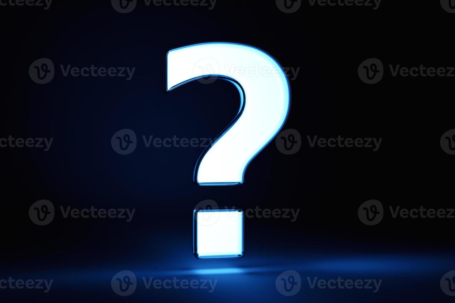 3D illustration of messages in the form of a question mark on a black background. Illustration of a question, uncertainty. Symbol of negotiation and uncertainty photo