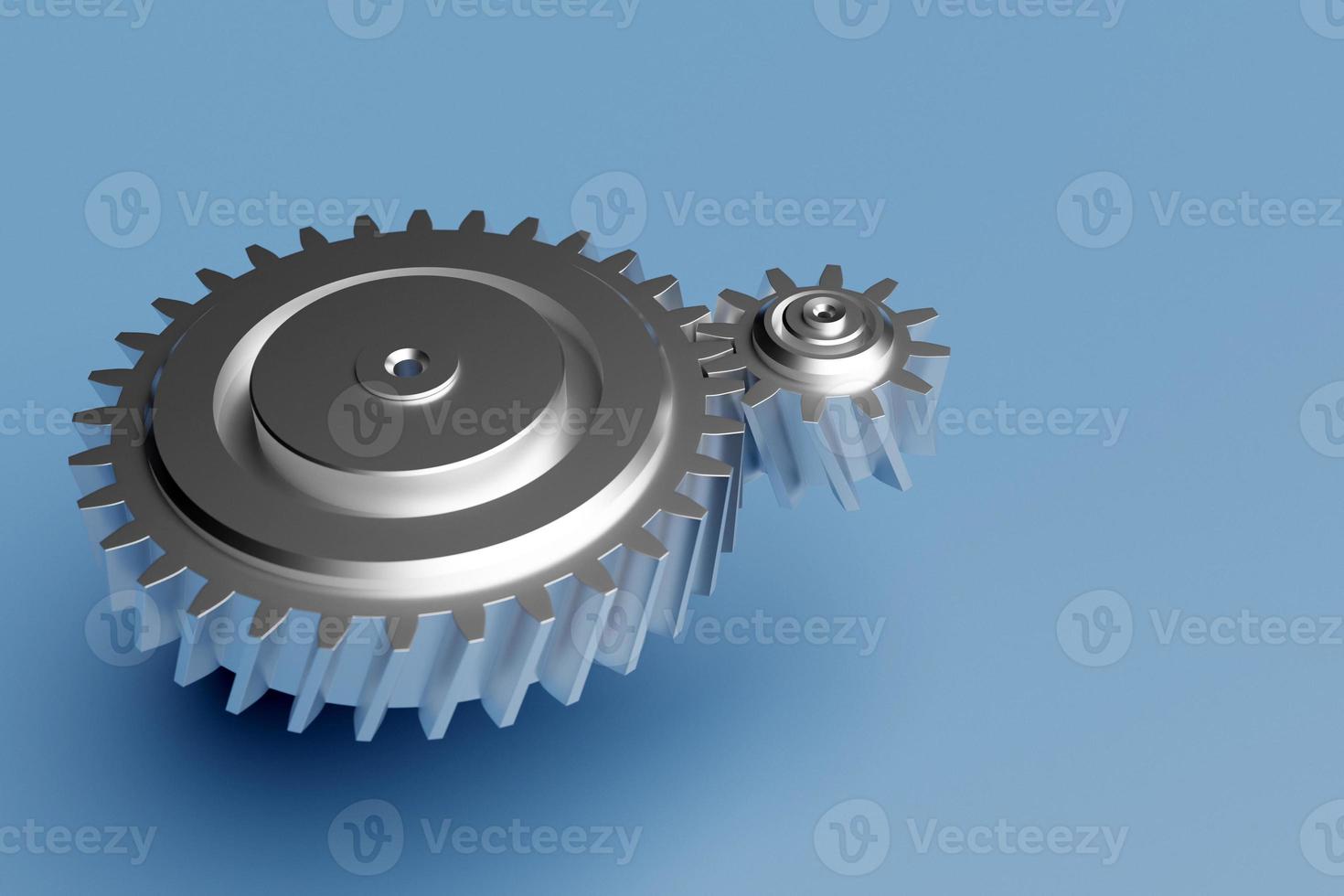 3D illustration metal silver  gears  on blue  isolated background. Bearing industrial. This part of the car photo