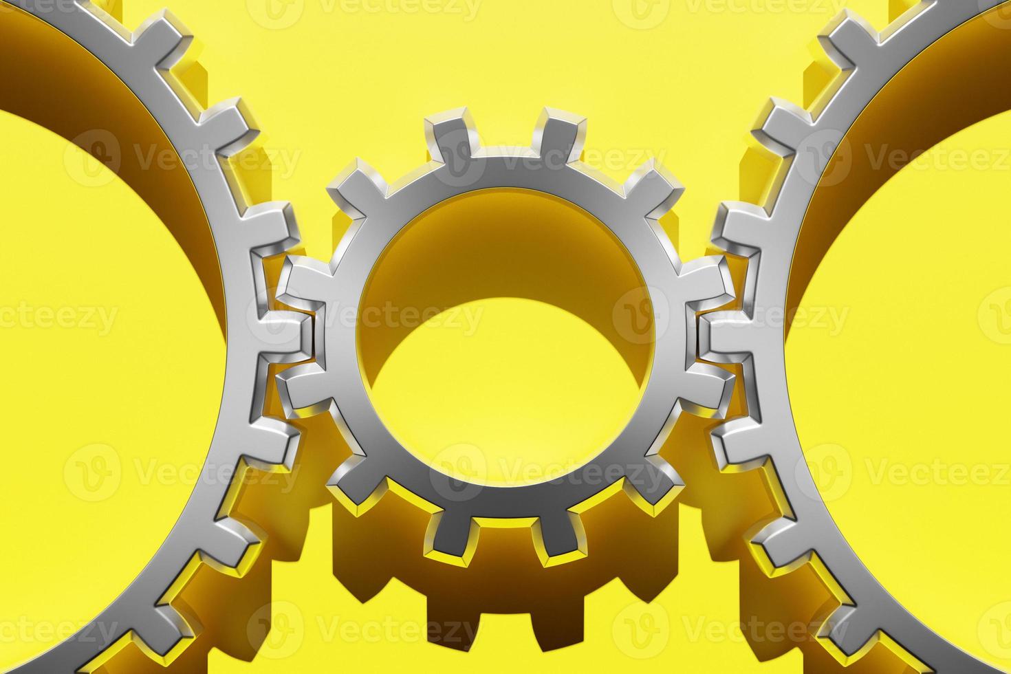 3D illustration, close up of bearings, cogwheel  for industry   on  yellow isolated background. Part of the car photo