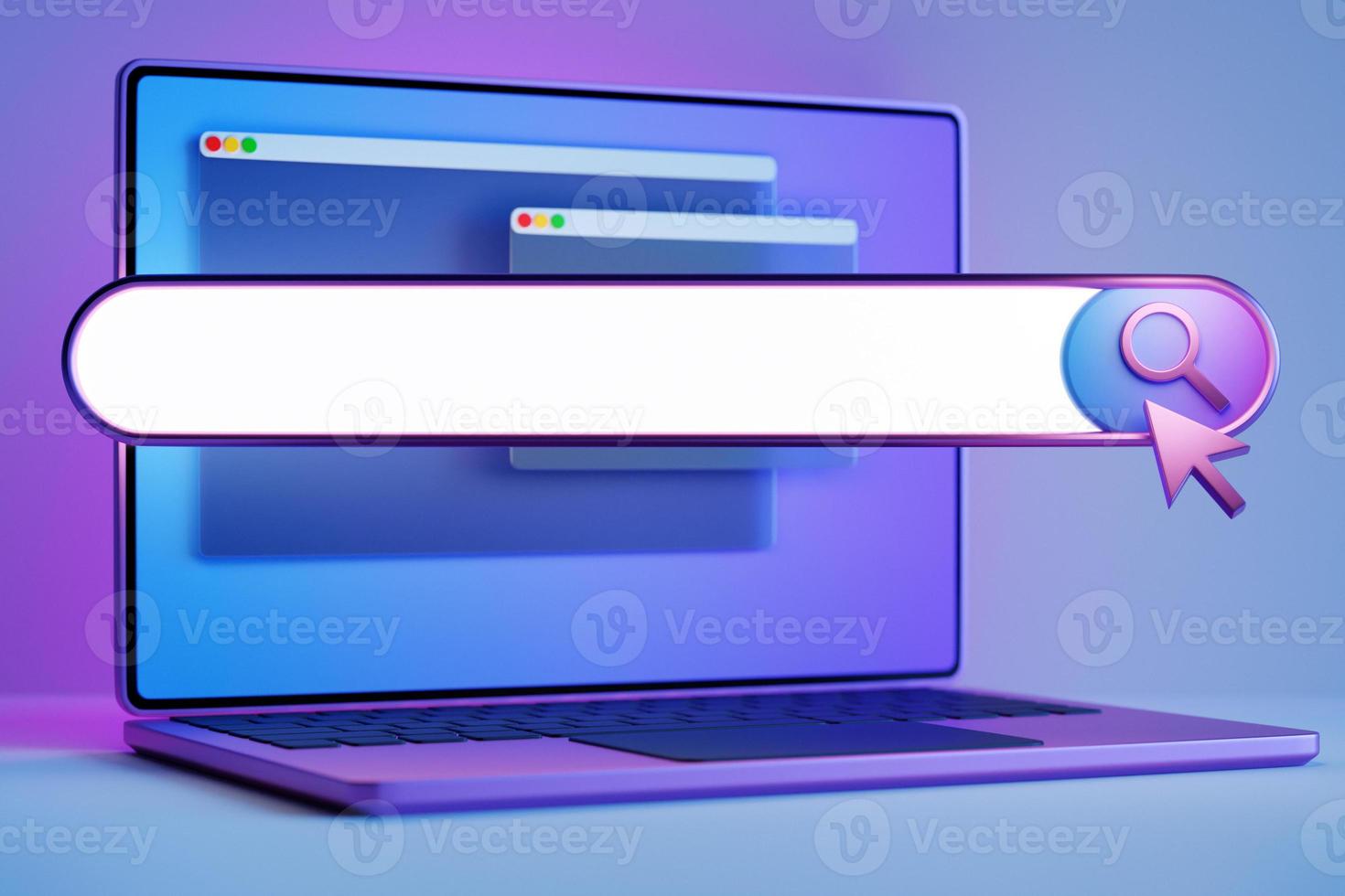 3D colorful illustration of a modern laptop with an information search bar photo