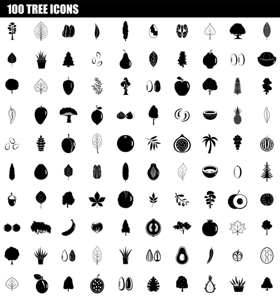 100 tree icon set, simple style vector