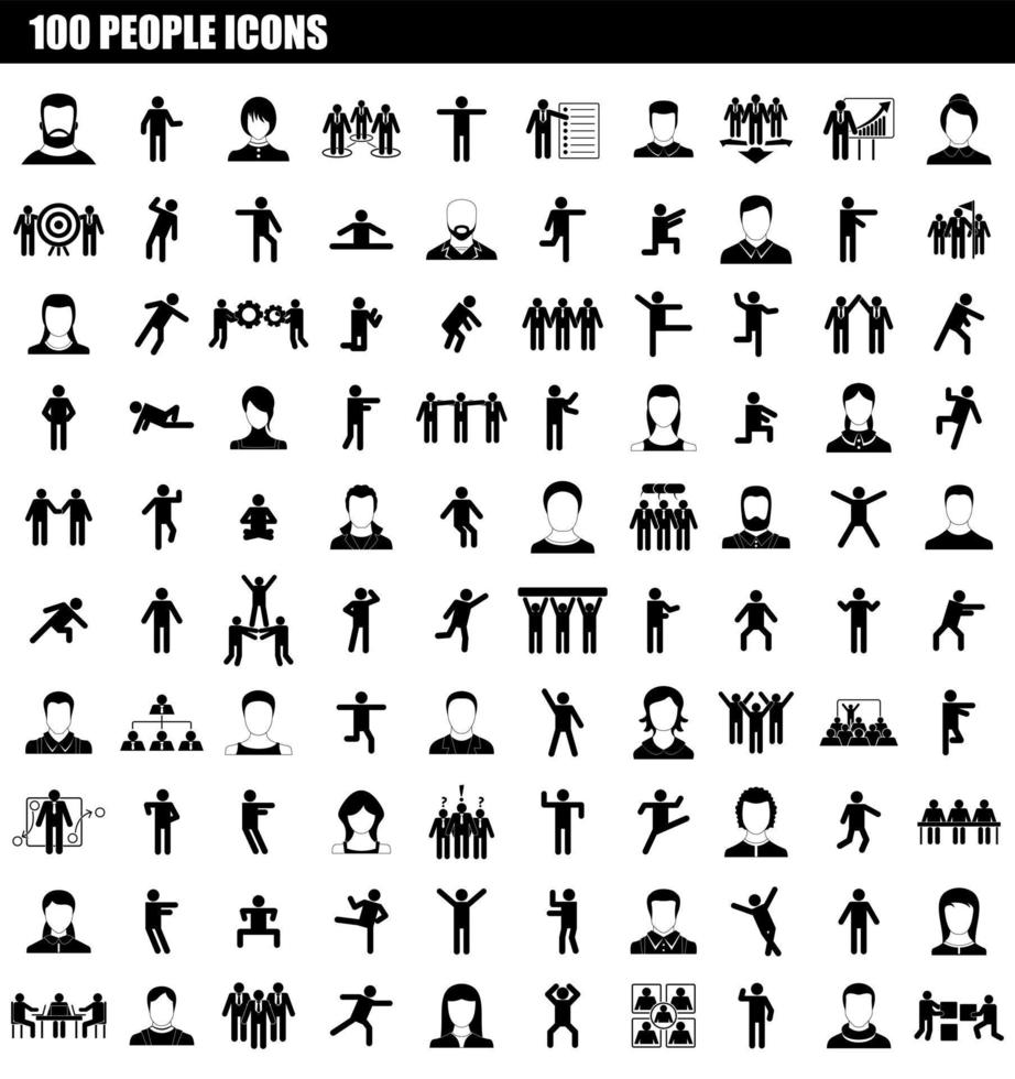 100 people icon set, simple style vector
