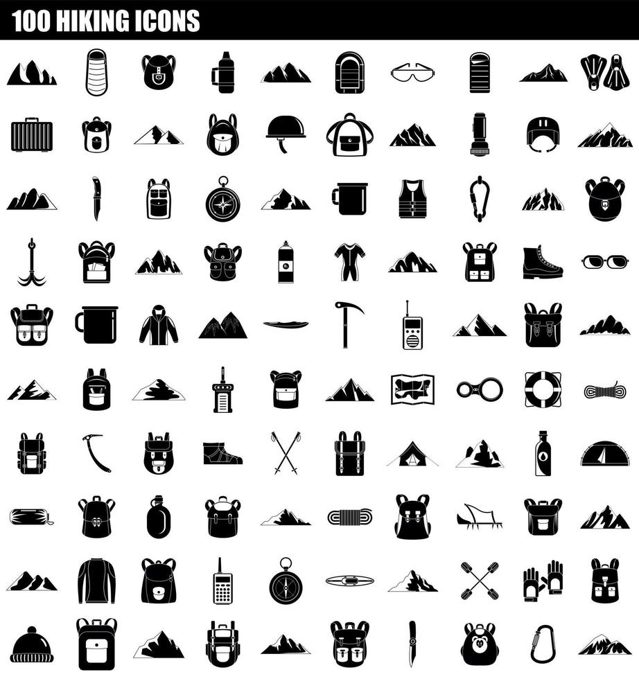 100 hiking icon set, simple style vector