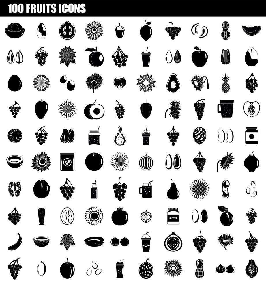 100 fruits icon set, simple style vector