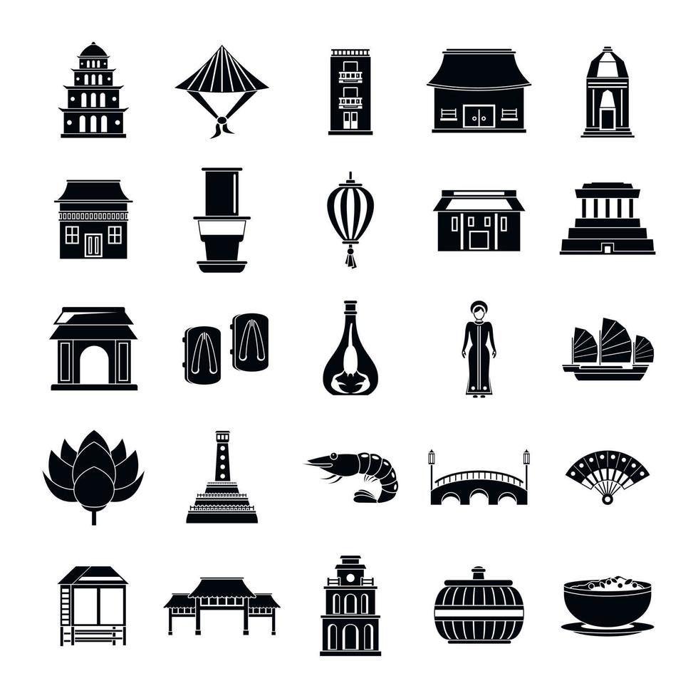 Vietnam travel tourism icons set simple style vector