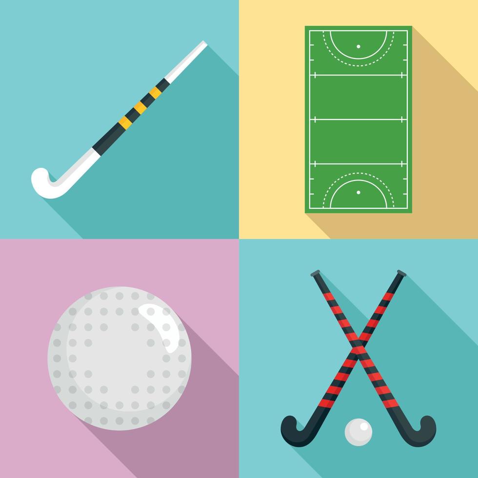 Field hockey icons set, flat style vector