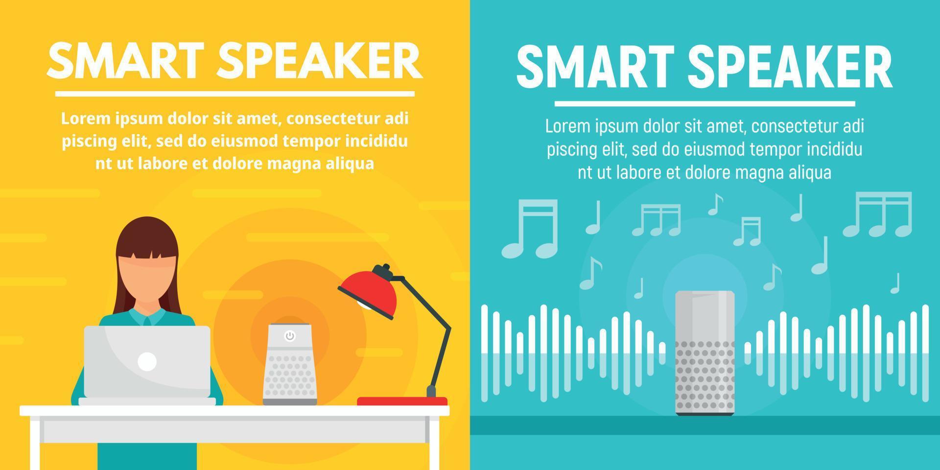 Smart speaker banner set, flat style vector