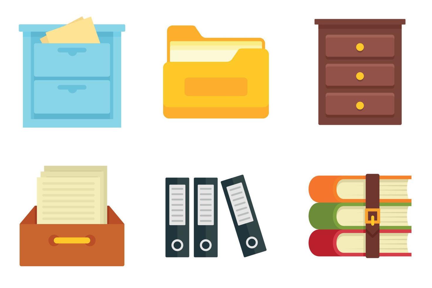 Archive icons set, flat style vector