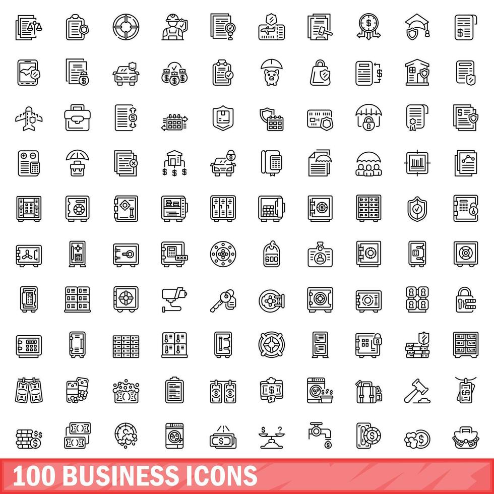 100 business icons set, outline style vector