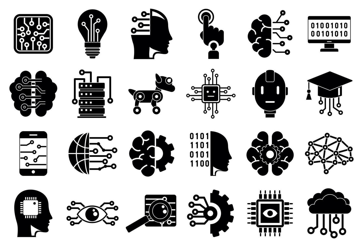 conjunto de iconos de inteligencia artificial, estilo simple vector